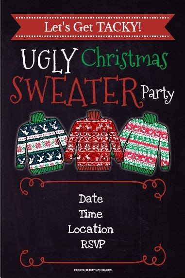 Ugly Christmas Sweater Party Invitation Chalkboard Style Personalized
