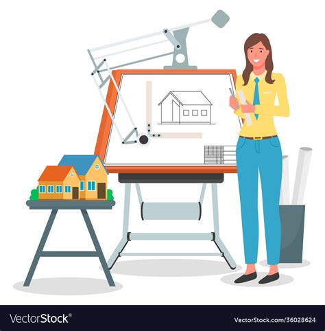 Girl Architect Working On Project Royalty Free Vector Image