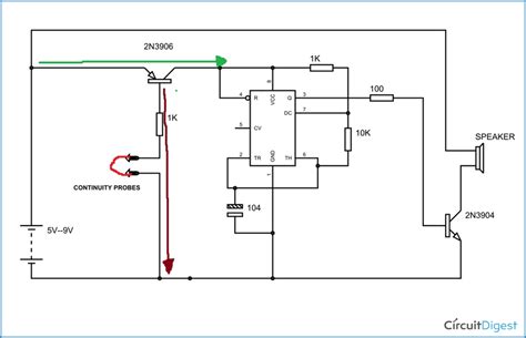 Simple Continuity Testing Circuit Diagram Using 555 Timer Ic