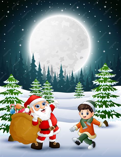 Premium Vector Happy Christmas With Santa Claus Holding Sacks Of T