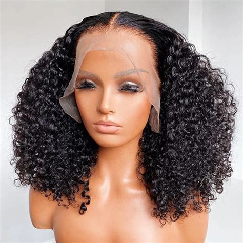Preplucked Natural Hairline Kinky Curly Human Hair X Lace Front Wigs For Black Women