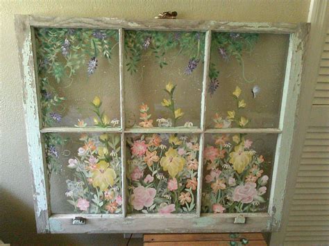 Custom Painted Vintage Window Floral Painting On Glass Windows