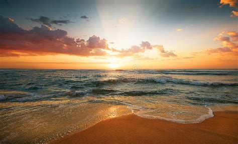 Colorful Ocean Beach Sunrise Shot Stock Image Image Of Seychelles