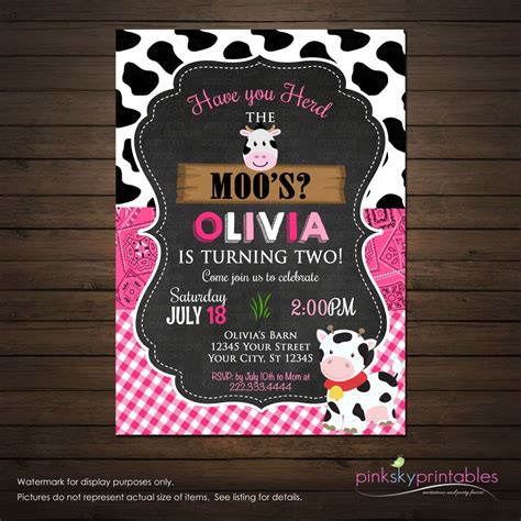 Pindpattersaul On Peaches In 2019 Cowgirl Birthday Free Printable Cow Birthday Invitations