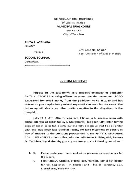 Judicial Affidavit Sample Affidavit Perjury Free 30 Day Trial