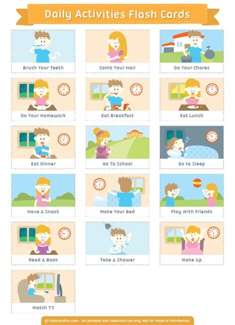 Free Printable Daily Activities Flash Cards Download Them In Pdf