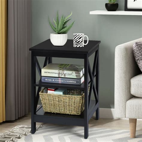 3 Tier Nightstand End Table With X Design Storage Shelves Costway