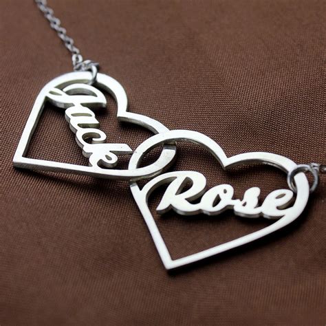 Valentines Day Ts Double Heart Love Necklace With Names Silver