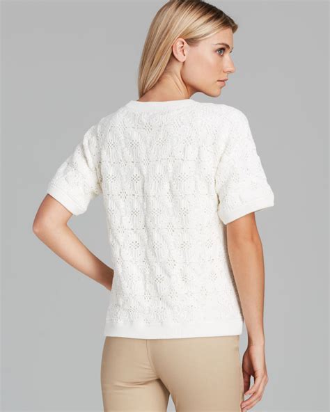 Burberry Brit Short Sleeve Crochet Lace Sweater In White Lyst