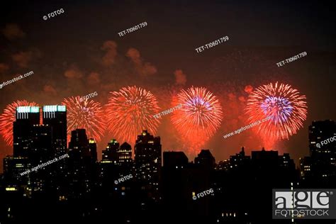 Fireworks Over New York City Skyline Stock Photo Picture And Royalty