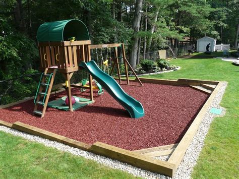 Place the border no closer than 6 feet from any piece of play equipment. nice border | Playground landscaping, Backyard for kids, Backyard layout