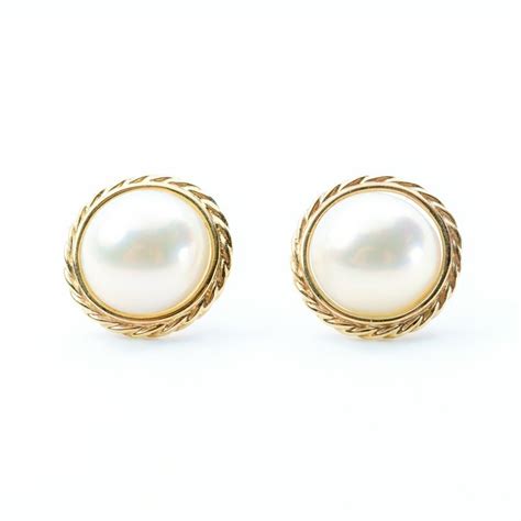 14k Yellow Gold Natural Mabe Pearl Estate Earrings