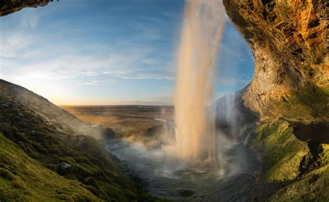 Expose Nature Inside Seljalandsfoss Waterfall Iceland At Sunset Oc