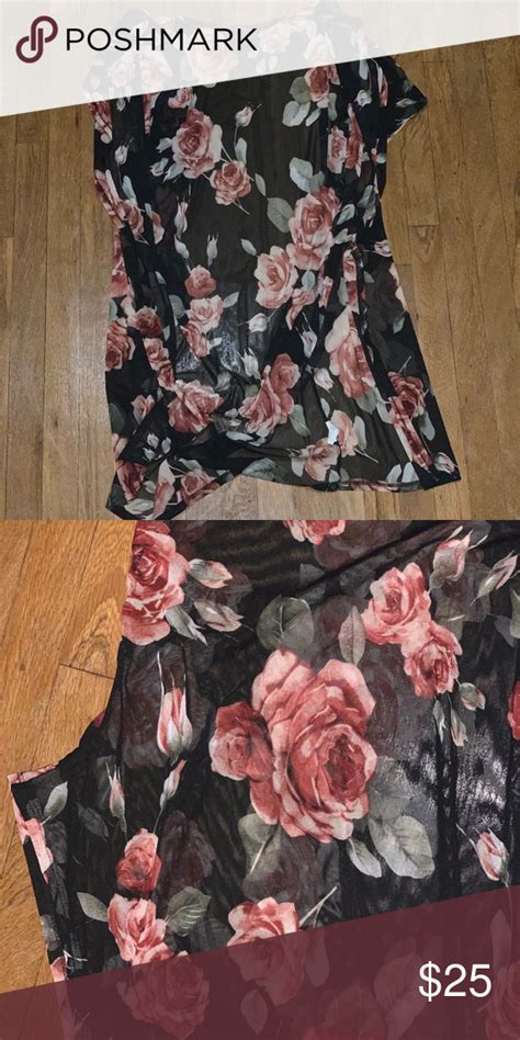 Fashion Nova Light Sheer Cover Up Black With Roses Great Condition