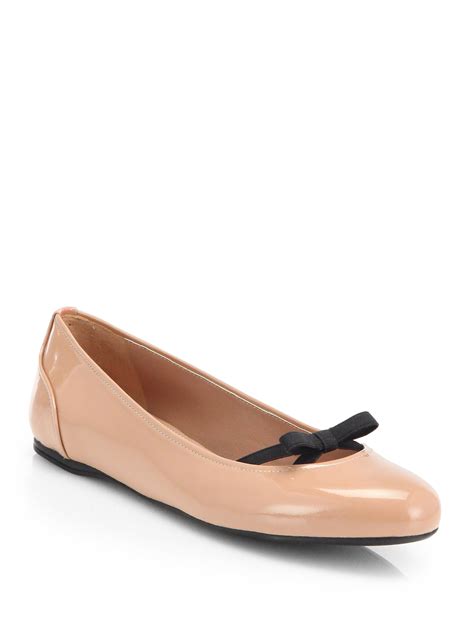 Prada Patent Leather Bow Ballet Flats In Beige Nudo Nude Lyst