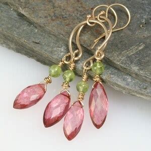 Chandelier Earrings In Pink Quartz And Peridot Gold Dangle Etsy