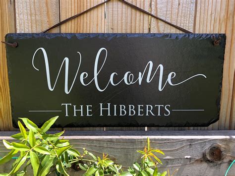 Outdoor Welcome Sign Slate Welcome Sign Custom Name Plaque Etsy