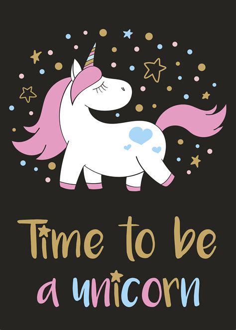 Magic Cute Unicorn In Cartoon Style With Hand Lettering Time To Be A
