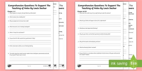 holes worksheets comprehension questions ks