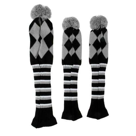 Set Of 3 Vintage Golf Pom Pom Wood Head Covers Knit Sock Headcover For