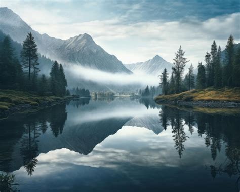 Premium Ai Image A Lake Surrounded By Mountains And Trees