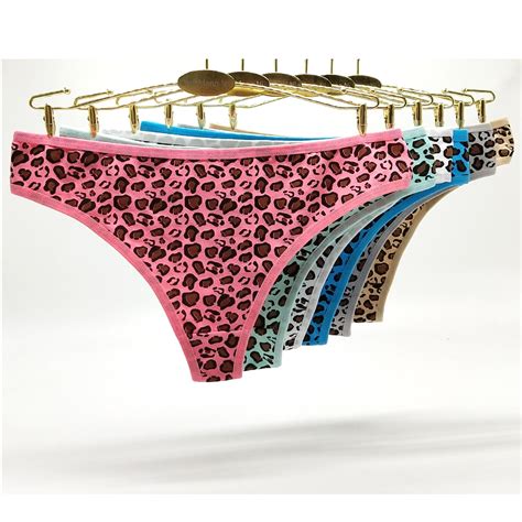 Pack Of 12 Leopard Low Rise Cotton Thong Lady Panties Sexy Women Underwear Lady G String Women