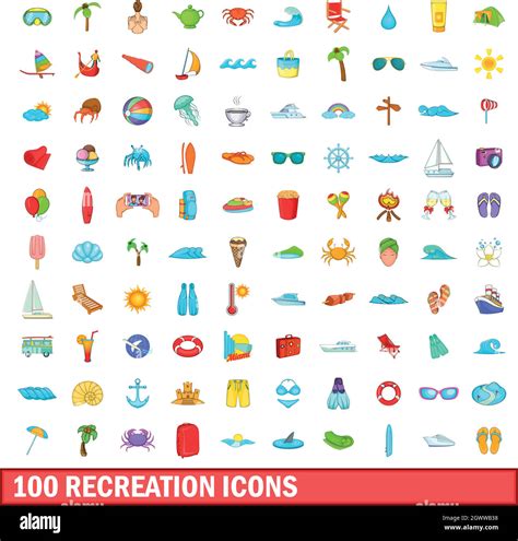 100 Recreation Icons Set Cartoon Style Stock Vector Image And Art Alamy