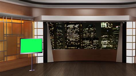 News Tv Studio Set 38 Virtual Green Screen Background Loop Stock Video