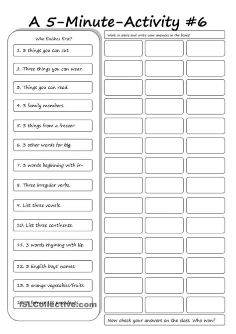 Top, bottom, middle, left, right, etc. Minute Activity English Activities Teaching Esl Worksheets ...