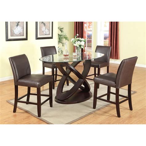 Roundhill Furniture Cicicol 5 Piece Round Faux Leather Upholstered Counter Height Dining Table