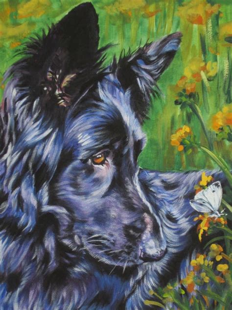 Long Hair Black German Shepherd Dog Art Canvas Print Of La