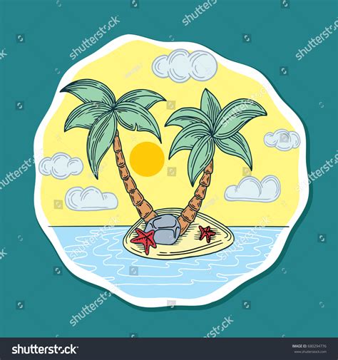 Tropical Island Palm Trees Hand Drawn Stock Vector Royalty Free