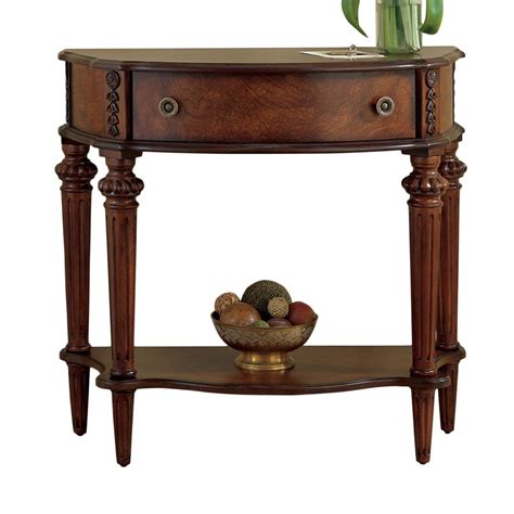 White。 this sturdy and durable console table will make a great addition to your living room, dining room, or hallway. Shop Butler Specialty Plantation Cherry Half-Round Console and Sofa Table at Lowes.com