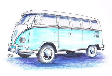 Vw Drawing Vw Bus By Terence John Cleary Vw Art Bus Drawing Vw Bus