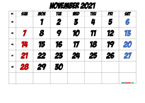 20 November 2021 Calendar Free Download Printable Calendar Templates ️