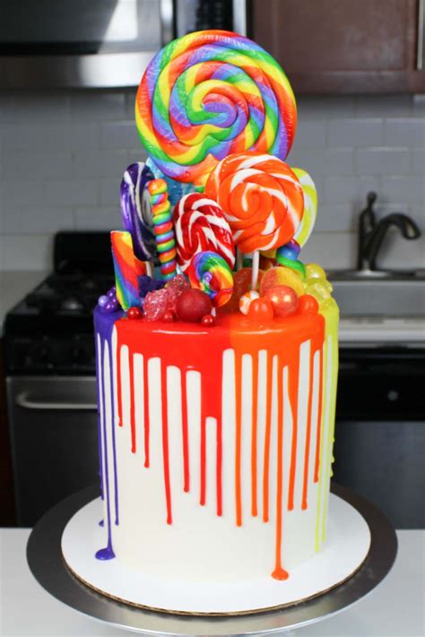 Such as the yellow being lemon, the green being lime, etc. Rainbow Drip Cake: Recipe and Tutorial - Chelsweets ...