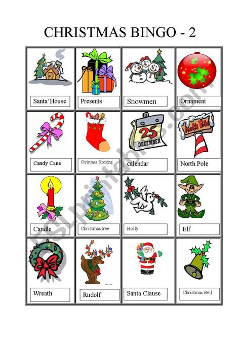 Christmas Bingo 2 Of 4 Esl Worksheet By Gazz