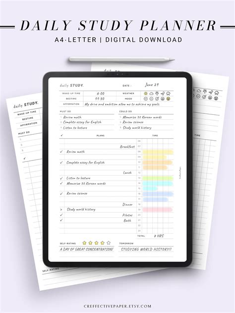 Daily Study Planner Printable Template 10 Minutes Study Etsy