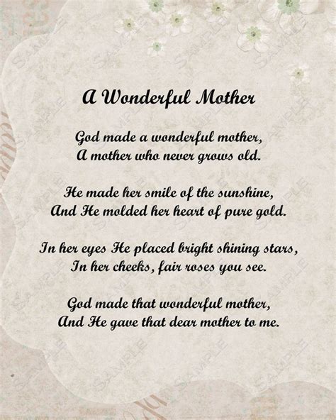 A Wonderful Mother Love Poem For Mom 8 X 10 Print Etsy