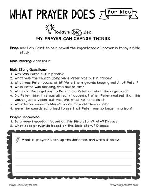 Prayer Bible Study For Kids Printable Wildly Anchored Faith