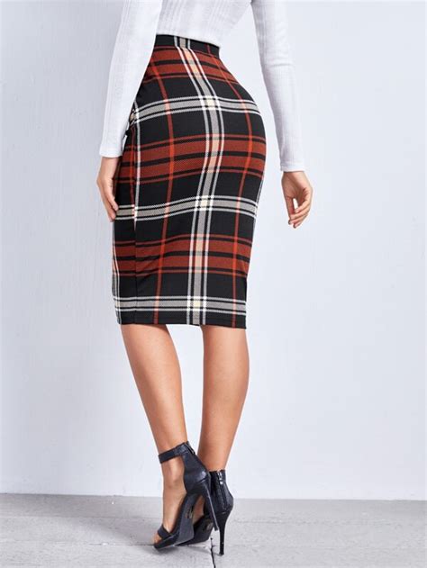 Shein Clasi Plaid Pencil Skirt Shein Usa