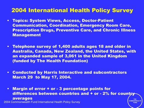 Ppt The Commonwealth Fund 2004 International Health Policy Survey Of