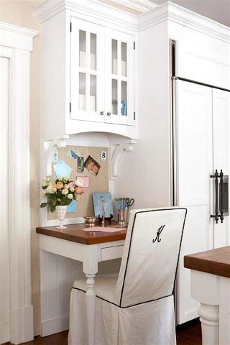 Distressed gray wood adjustable desktop bookshelves, countertop. Cute kitchen office | Kitchen desk areas, Kitchen work ...