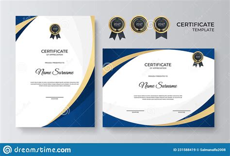 Plantilla De Certificado De Diploma Azul Y Oro Elegante Stock De