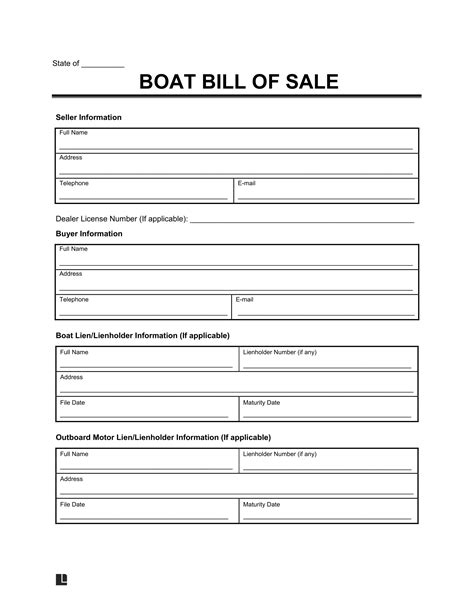 Free Boat Vessel Bill Of Sale Template Pdf And Word