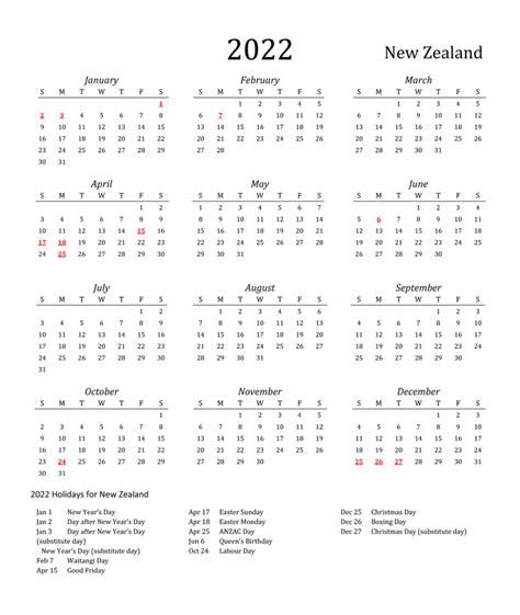 Printable Free Nz Public Holidays 2022 Calendar Pdf