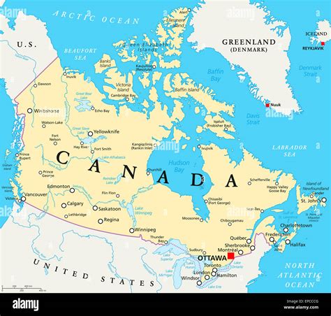 Canad Mapa Pol Tico Con Ottawa Capital Las Fronteras Nacionales