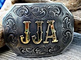 The Western custom belt buckle, personalized with initials in brass ...