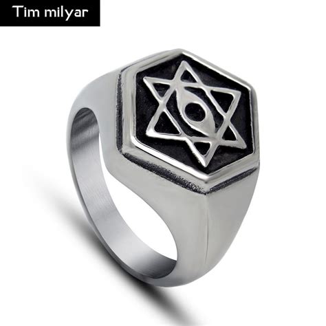 Punk Inverted Hexagonal Star Circle Mens Black Silver 316l Stainless