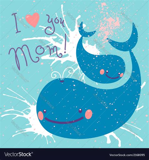 Happy Mothers Day Card With Cute Whales Royalty Free Vector